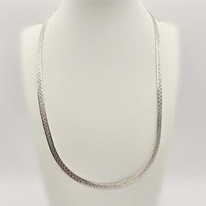 Vintage Sterling Herringbone Necklace 18" – 4mm Textured 925 Italy Flat Chain